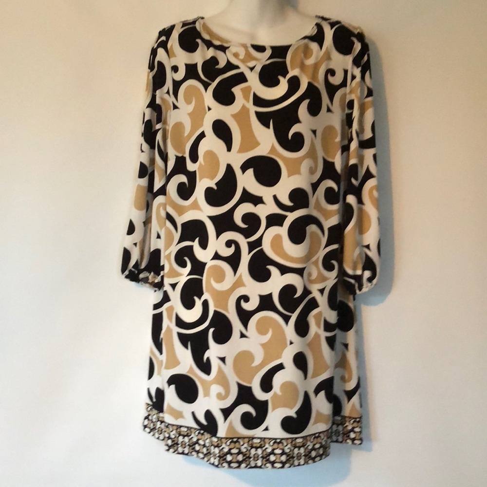 Style & Co Black, White and Camel Scroll Print Tunic/Dress